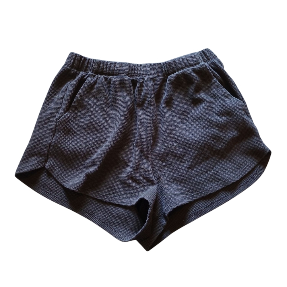 Junior's SO Brand The Cozy Shorty Waffle Knit Gym Shorts Black Small